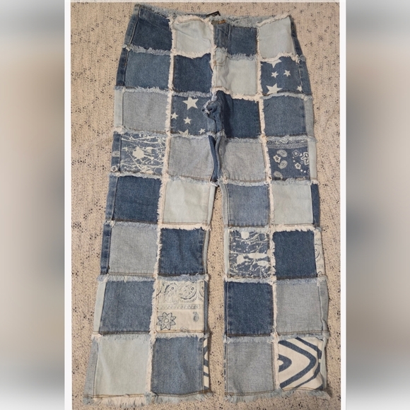 Vintage Y2K No Boundaries Patchwork Denim Jeans - Junior 9 - Picture 2 of 4